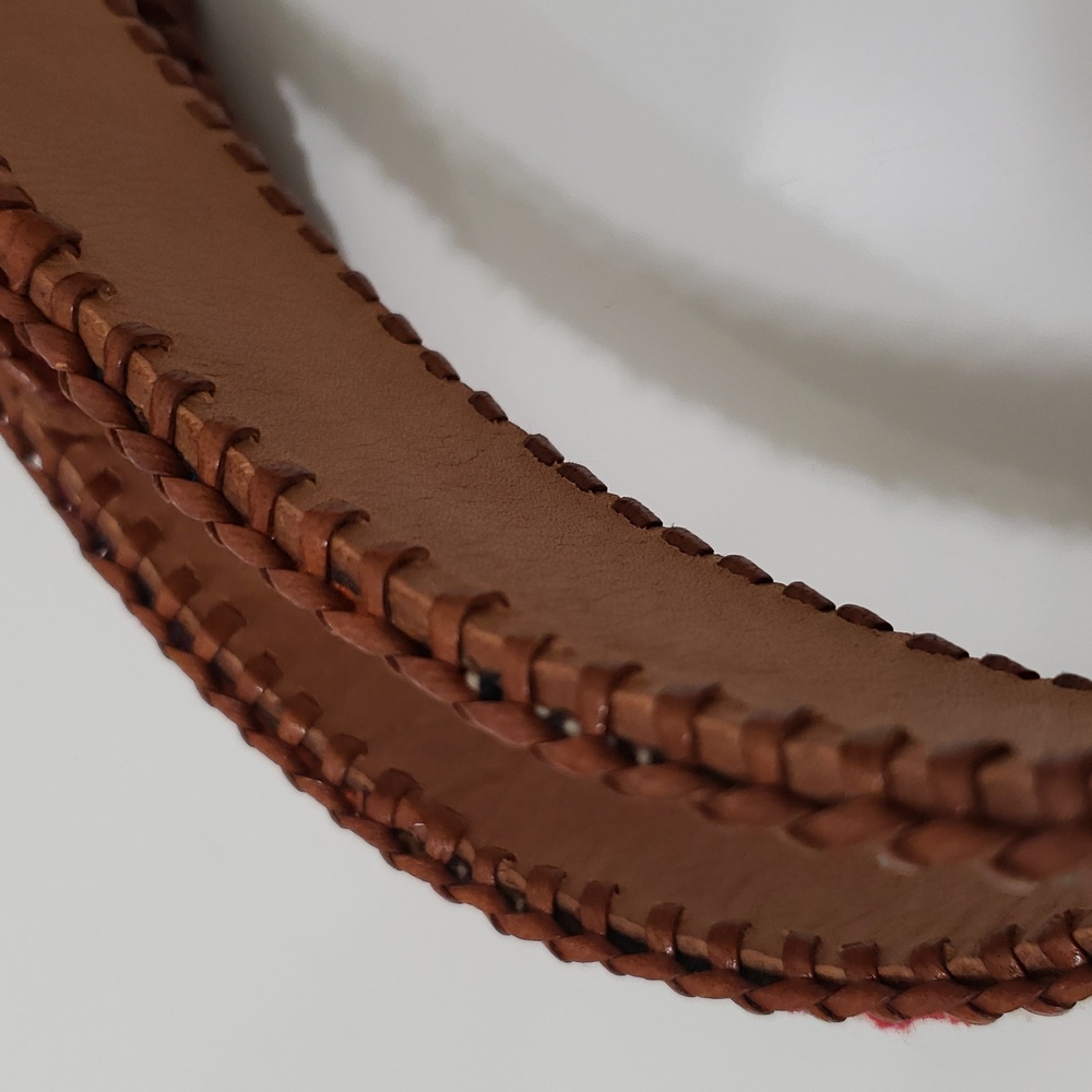 Vintage Guatemalan Handmade Whipstitch Leather and Woven Textile Belt - Picture 4 of 6